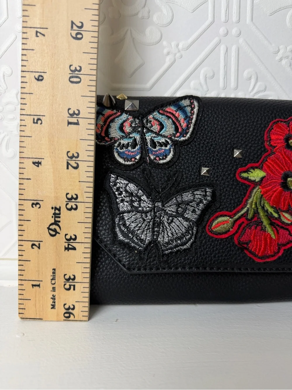 Black Embroidered Butterfly Floral Studded Wallet Wristlet Whimsigoth Y2K Clutch